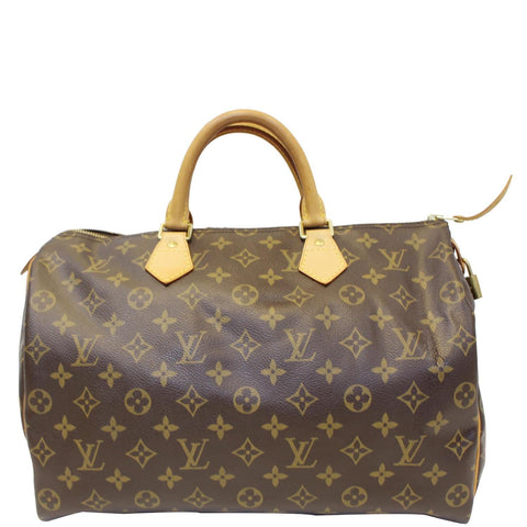 LOUIS VUITTON Speedy 35 Monogram Canvas Satchel Bag Brown