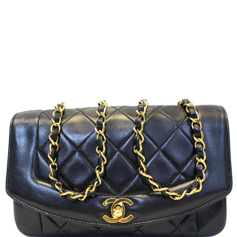 CHANEL Diana Flap Bag Quilted Lambskin Shoulder Bag Black Vintage