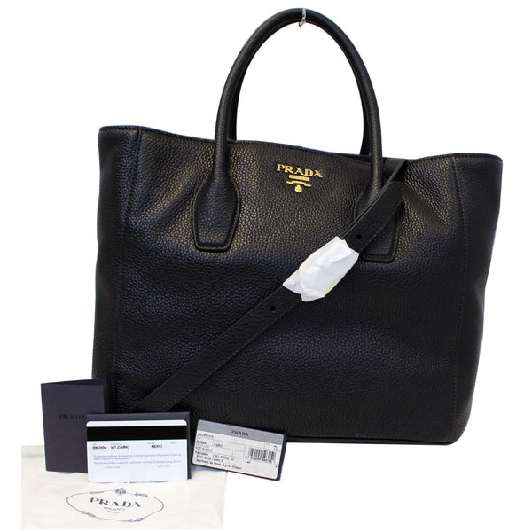 PRADA Vitello Daino Leather Shopping Tote Bag Black