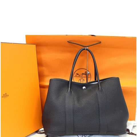 HERMES Garden Party 36 Black Leather Tote Bag