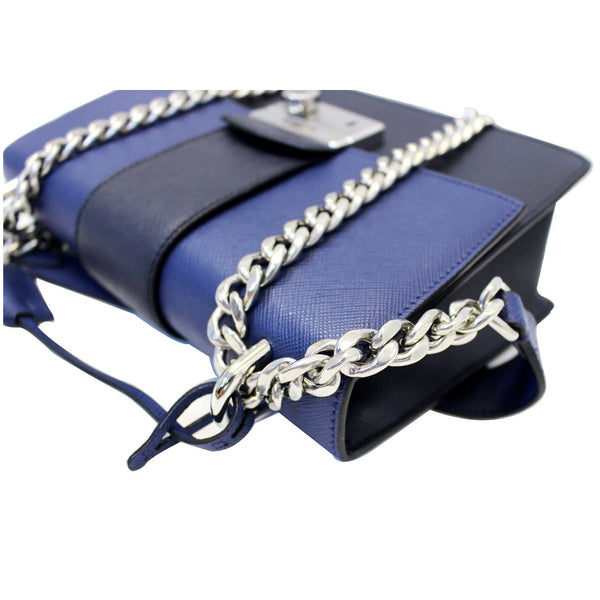 Prada Saffiano Leather Shoulder Bag in Blue - Side View