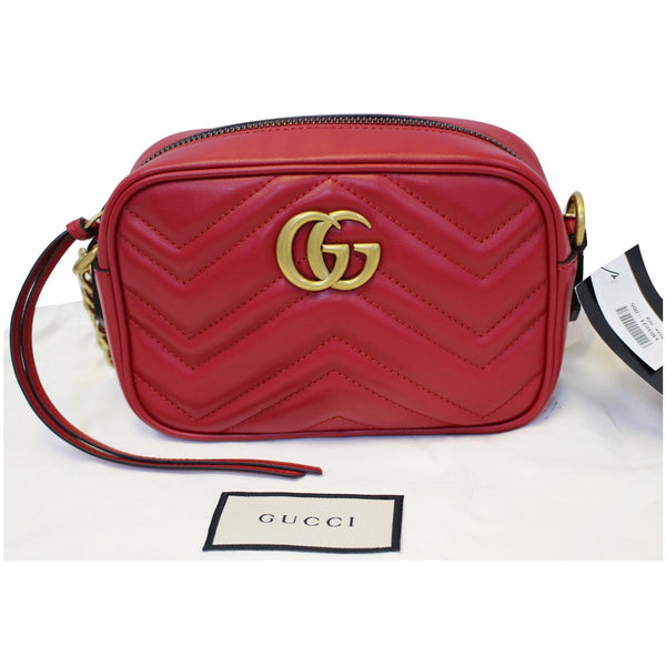 GUCCI GG Marmont Matelasse Mini Leather Crossbody Bag Red