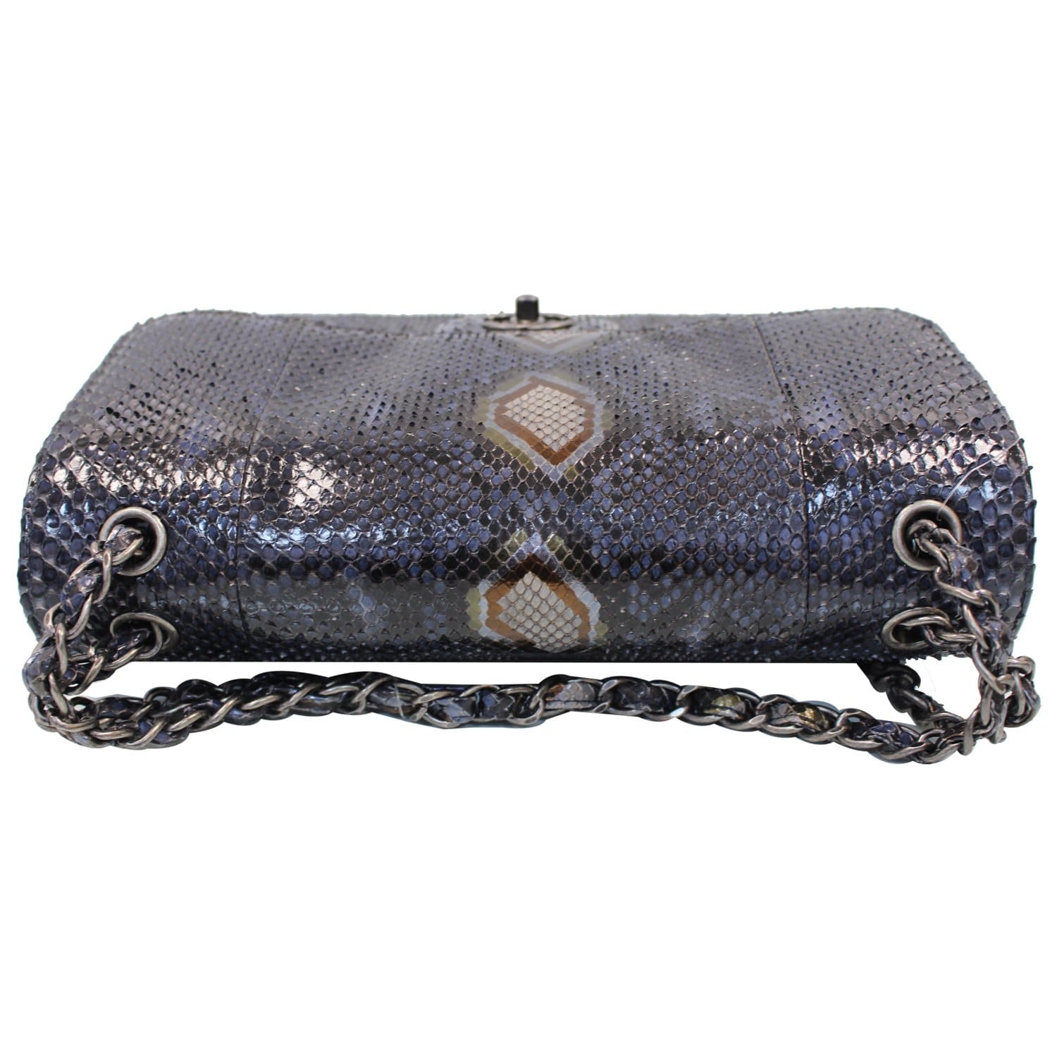 Chanel Timeless Classic Double Flap Python Shoulder Bag Blue