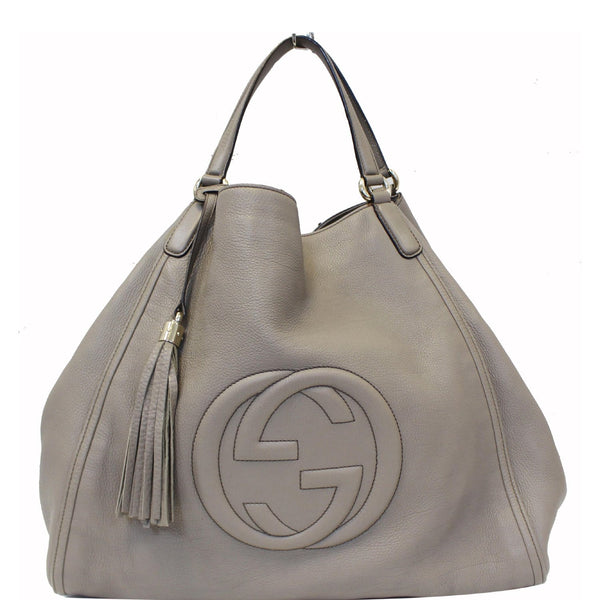 GUCCI Soho Leather Large Tote Shoulder Bag Taupe