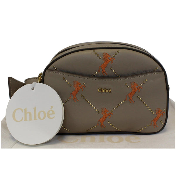 Chloe Embroidered Little Horses Leather Belt Bum Bag Grey full view
