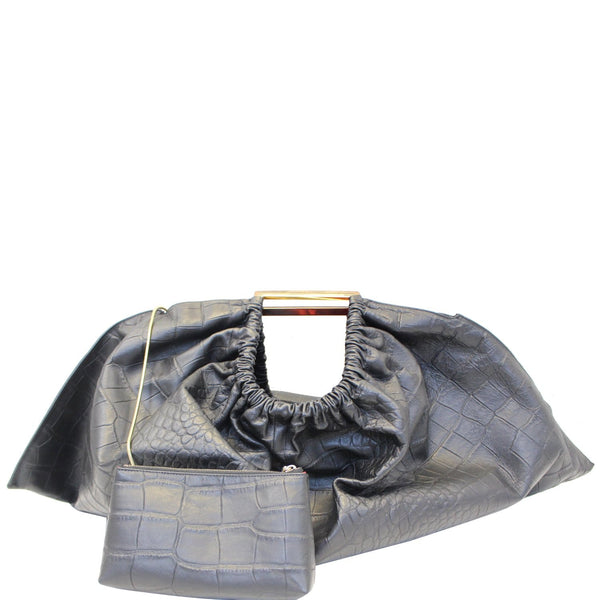 Versace Embossed Leather Satchel Bag Black - Front view