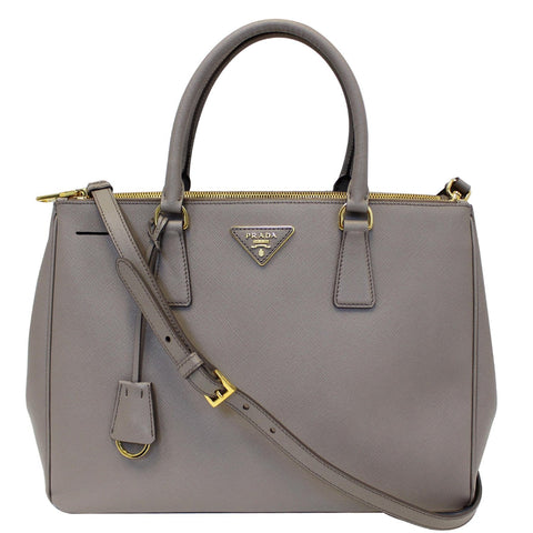 PRADA Saffiano Double Zip Executive Tote Shoulder Bag Grey
