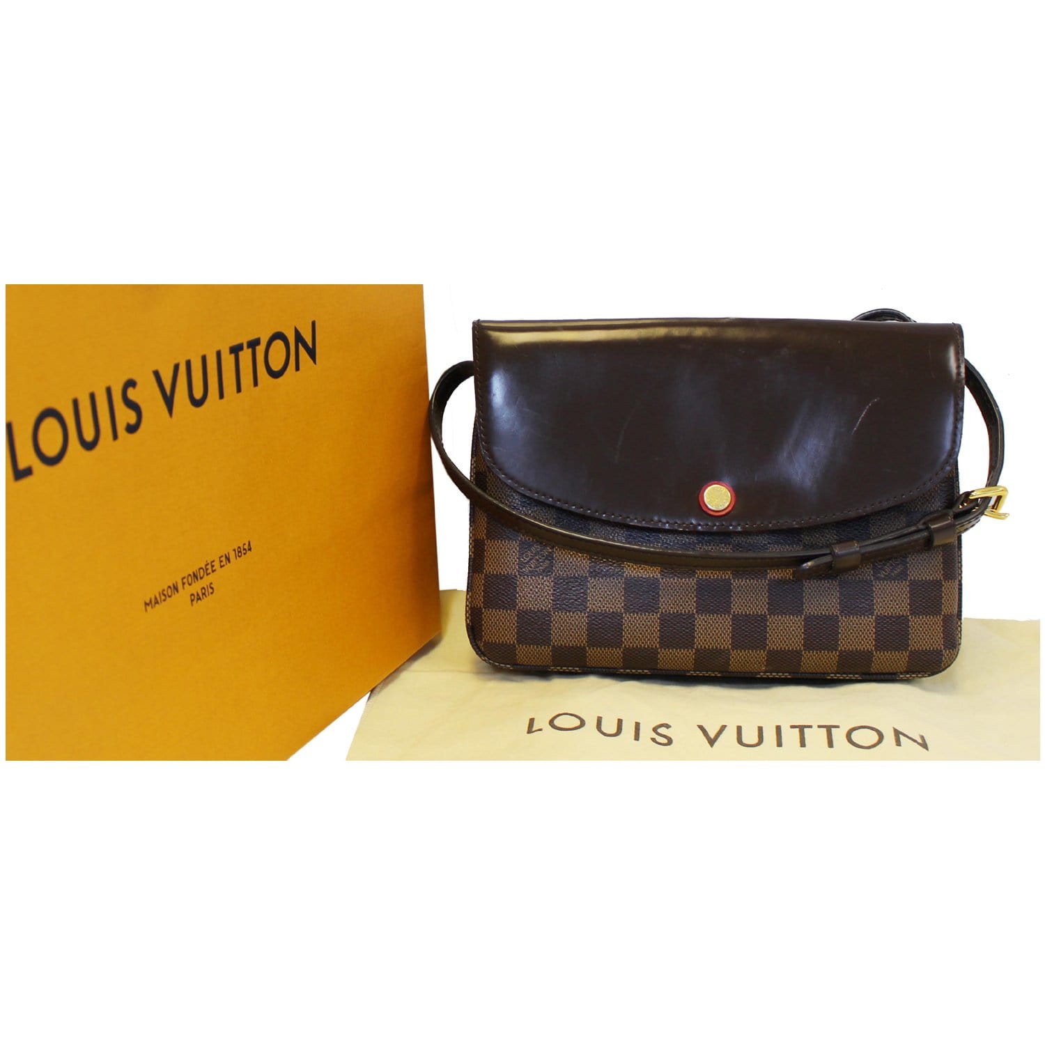 Lot - Louis Vuitton Brown Damier Pattern 'Twice' Bag