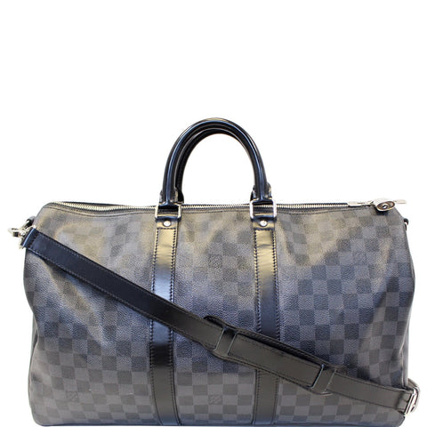 LOUIS VUITTON Keepall 45 Damier Graphite Bandouliere Travel Bag Black