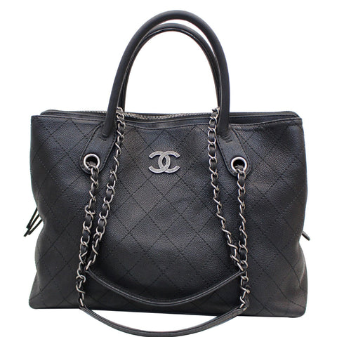 CHANEL Large Shopping Grained Vegetal Calfskin Tote Bag Black