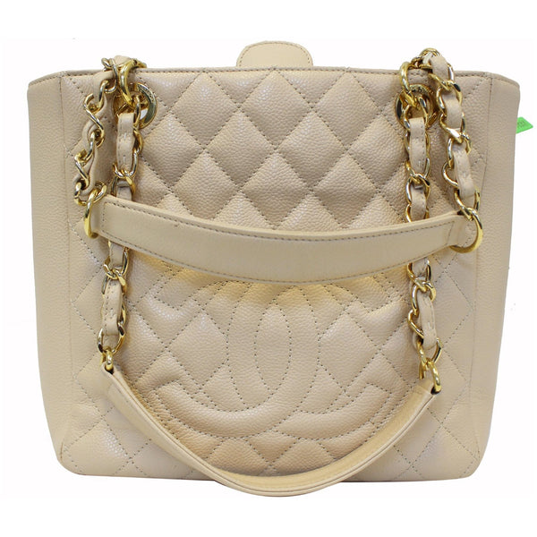 Chanel Tote Bag PST Caviar Leather Petit Shopping Beige full view