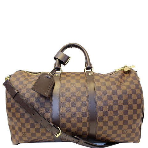 LOUIS VUITTON Keepall 45 Bandouliere Damier Ebene Travel Bag Brown