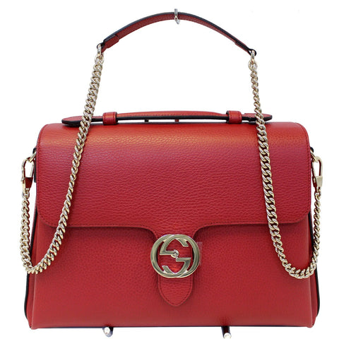 GUCCI Interlocking GG Calfskin Leather Medium Shoulder Bag Red