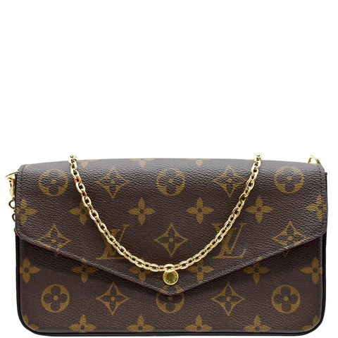 LOUIS VUITTON Felicie Monogram Canvas Pochette Crossbody Bag Brown