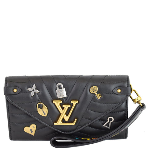 LOUIS VUITTON Love Lock New Wave Long Leather Wallet Black