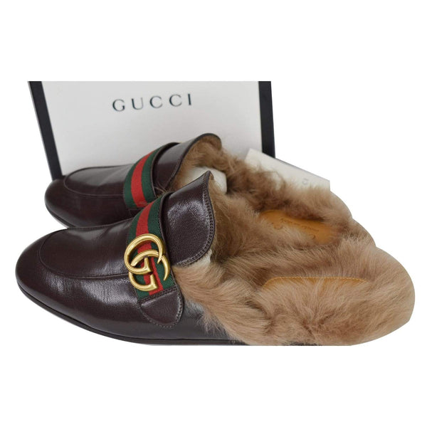 Gucci Princetown Fur Leather Slipper Cocoa Brown - full view