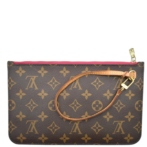 LOUIS VUITTON Neverfull MM Monogram Canvas Pochette Wristlet Pouch Brown