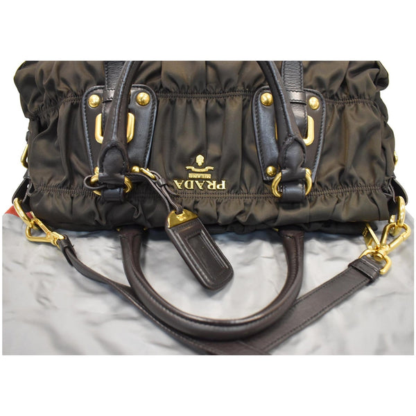 PRADA Tessuto Gaufre Ruched Nylon Leather Shoulder Bag Green