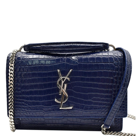 YVES SAINT LAURENT Sunset Medium Crocodile Leather Crossbody Bag Blue