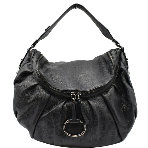 GUCCI Icon Bit Medium Pebbled Leather Shoulder Bag Black 228584