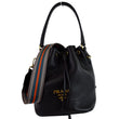 PRADA Logo Drawstring Leather Bucket Shoulder Bag Black