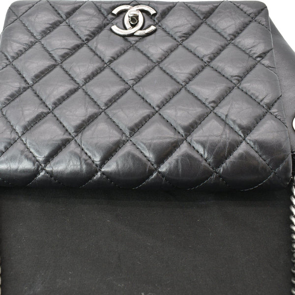 CHANEL Accordion Flap Aged Leather Shoulder Bag Black