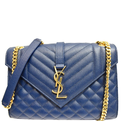 YVES SAINT LAURENT Envelope Chain Medium Leather Shoulder Bag Blue
