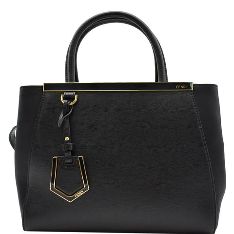 FENDI Petite 2Jours Vitello Leather Elite Tote Shoulder Bag Black