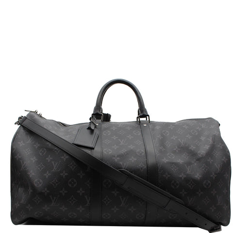 LOUIS VUITTON Keepall 55 Bandouliere Monogram Eclipse Travel Bag Black
