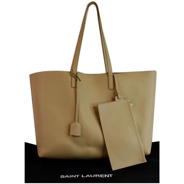 YVES SAINT LAURENT Leather Shopping Tote Bag Beige