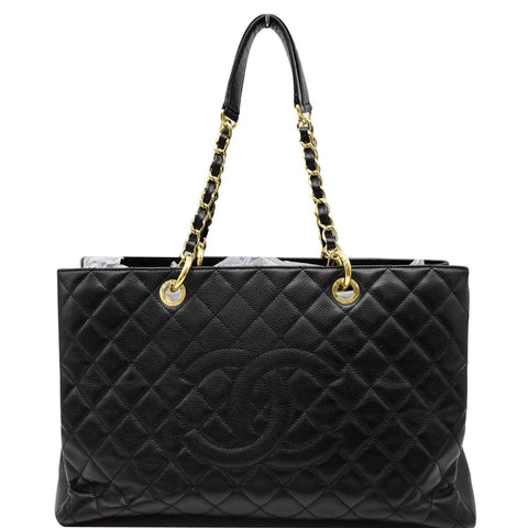 CHANEL XL Grand Quilted Caviar Leather Shopping Tote Bag Black