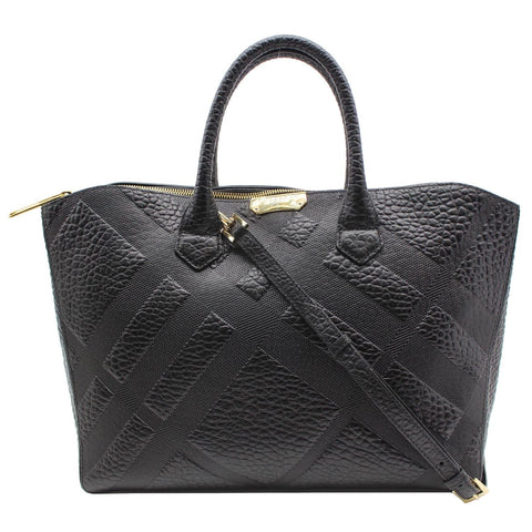 BURBERRY Dewsbury Medium Grain Check Embossed Tote Bag Black