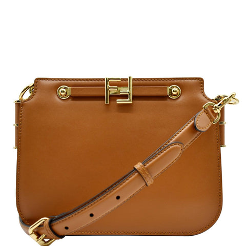 FENDI Touch Leather Shoulder Bag Brown