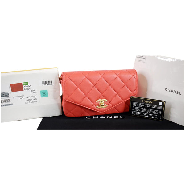CHANEL Quilted Flap Calfskin Leather Chain Belt Waist Bag Red