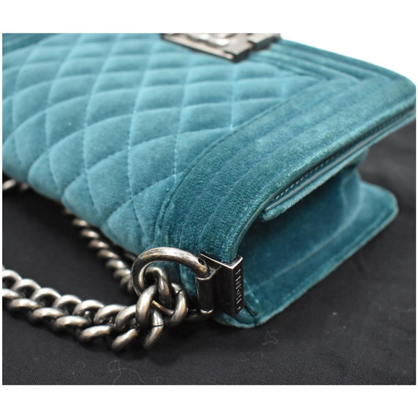 CHANEL Small Boy CC Chain Velvet Shoulder Bag Teal