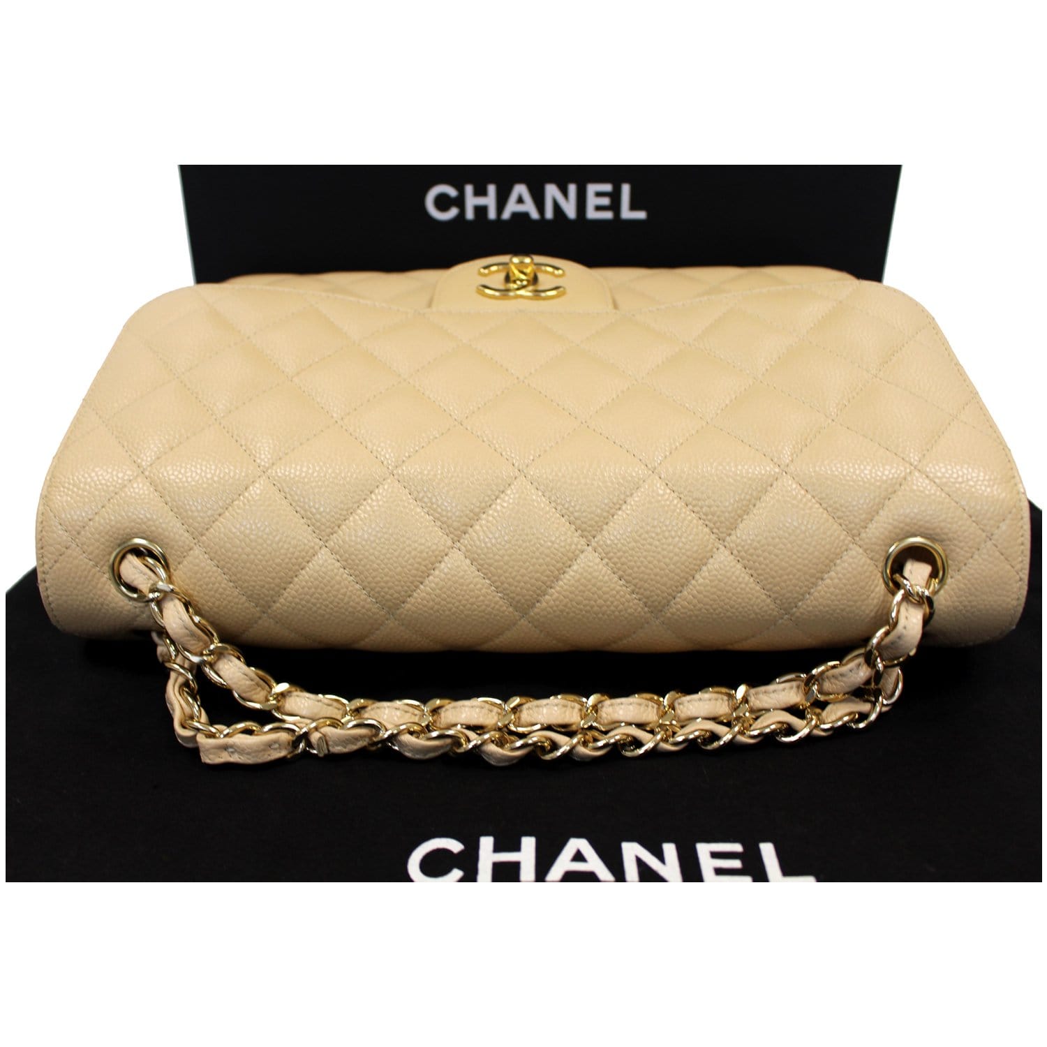 Chanel Caviar Quilted Jumbo Double Flap Beige