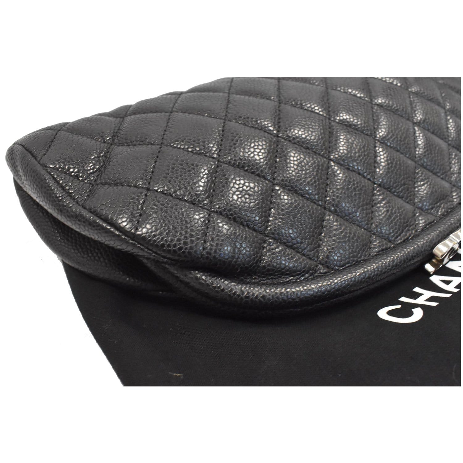 CHANEL Timeless Caviar Quilted Leather Clutch Black