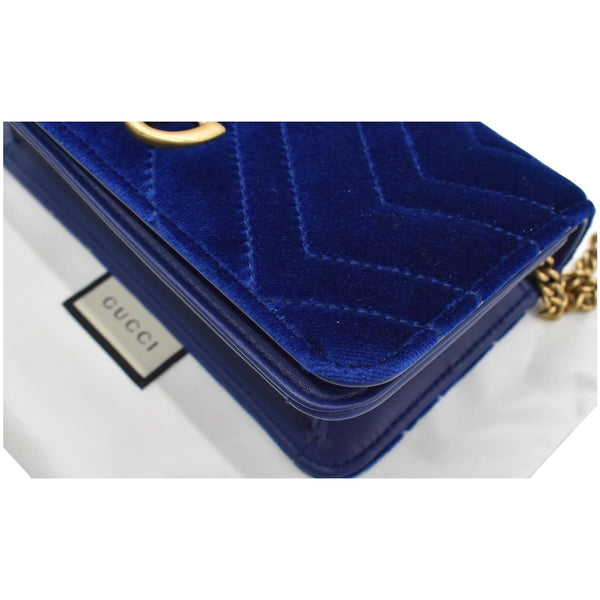 GUCCI Marmont GG Mini Velvet Matelasse Crossbody Bag Blue 488426