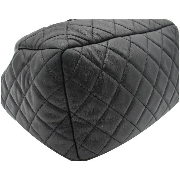Chanel Drawstring Bucket Lambskin Leather Bag bottom corner