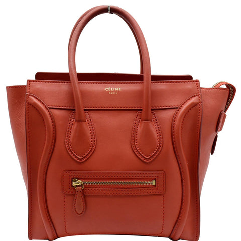 CELINE Micro Luggage Calfskin Leather Tote Bag Red - 25% OFF