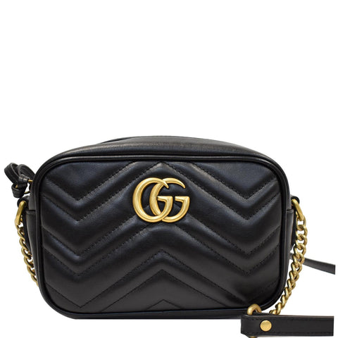 GUCCI GG Marmont Matelasse Mini Leather Crossbody Bag Black 448065