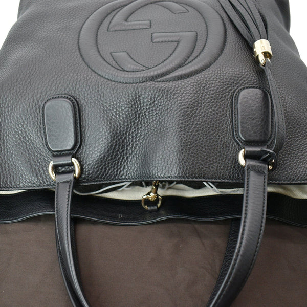 GUCCI Soho Tassel Pebbled Leather Tote Bag Black 282303 - sold