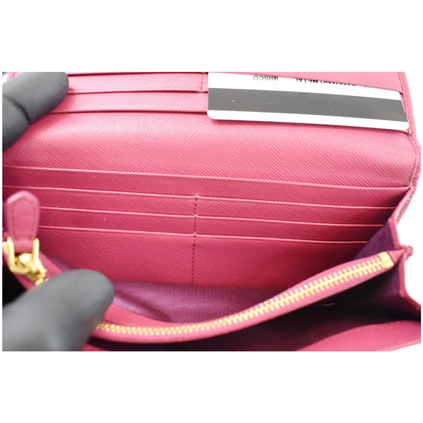 PRADA Continental Flap Saffiano Leather Long Wallet Pink