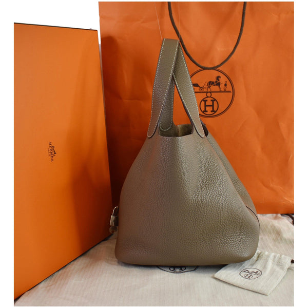 HERMES Picotin Lock 22 Taurillon Clemence Leather Satchel Bag Taupe