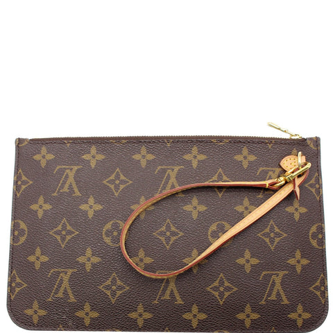 LOUIS VUITTON Neverfull MM Monogram Canvas Pochette Wristlet Pouch Brown