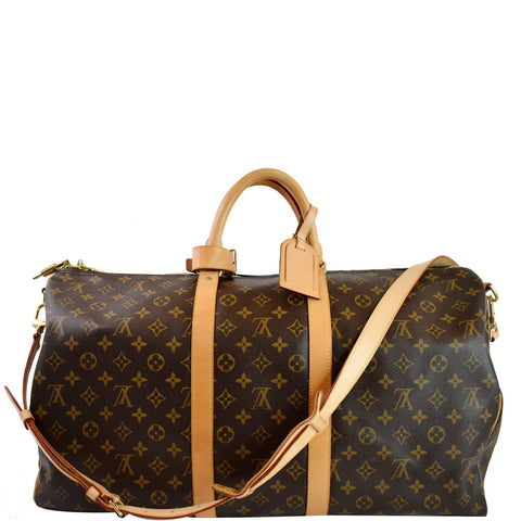 LOUIS VUITTON Keepall Bandouliere 55 Monogram Canvas Travel Bag Brown