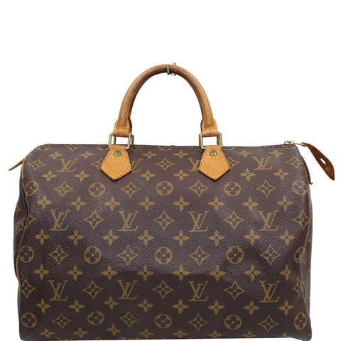 LOUIS VUITTON Speedy 35 Monogram Canvas Satchel Bag Brown