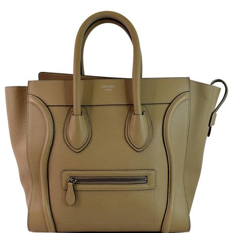 CELINE Drummed Calfskin Leather Mini Luggage Tote Bag Dune