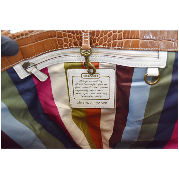 COACH MO669-10648 Canvas Embossed Leather Tote Bag Brown/Ivory