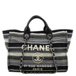CHANEL Deauville Medium Striped Tweed Canvas Tote Bag Black/Grey